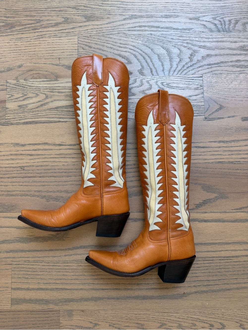 Women's Tan and Cream Western-Inspired Heeled Boots